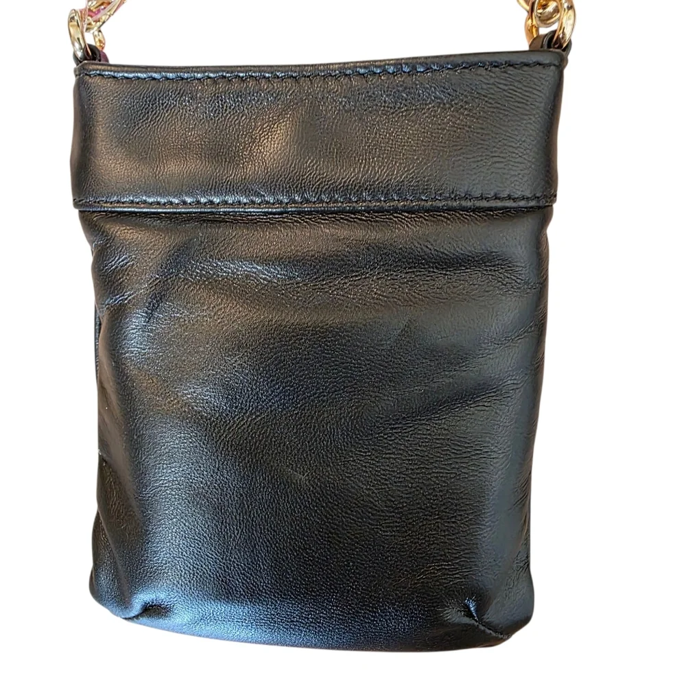 AMALIA GOMEZ Mini Flip bag Black Italian Leather Gold Chain Crossbody New